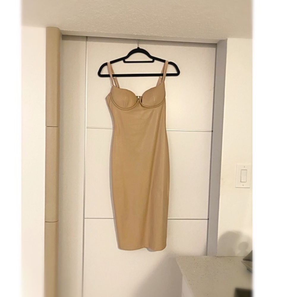 Faux Leather Bustier Midi Dress